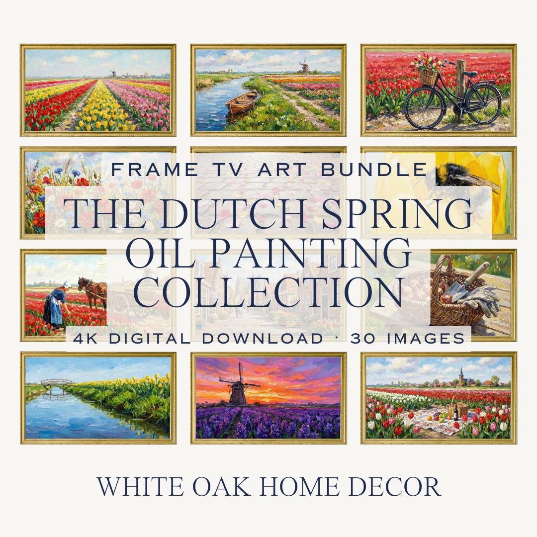 Dutch Spring | Impasto Oil Painting 4K Digital Download | Tulip Fields, Windmills & Canals