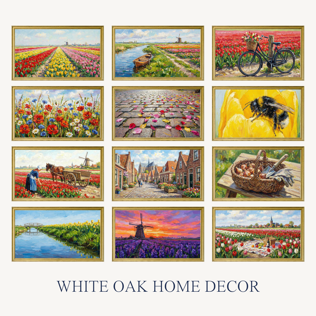 Dutch Spring | Impasto Oil Painting 4K Digital Download | Tulip Fields, Windmills & Canals