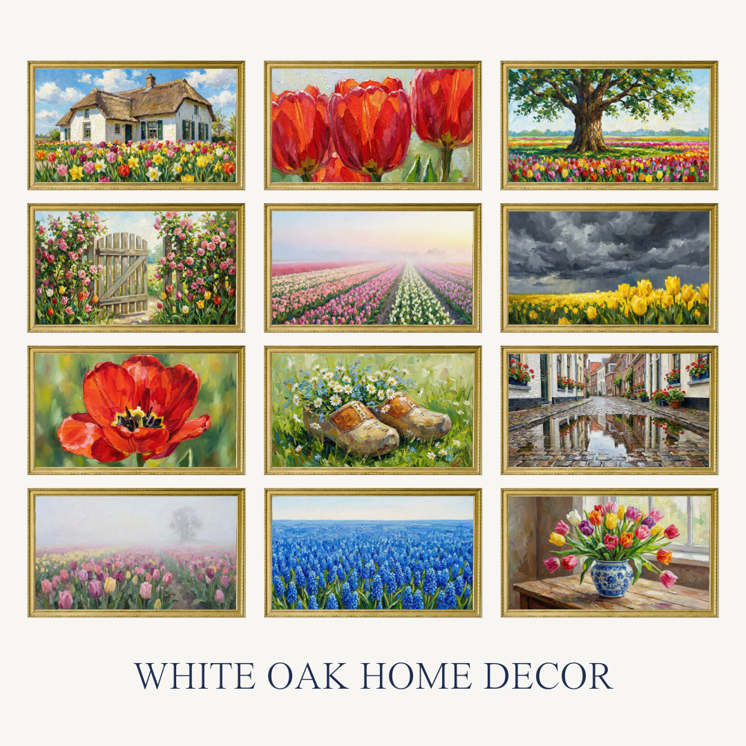 Dutch Spring | Impasto Oil Painting 4K Digital Download | Tulip Fields, Windmills & Canals