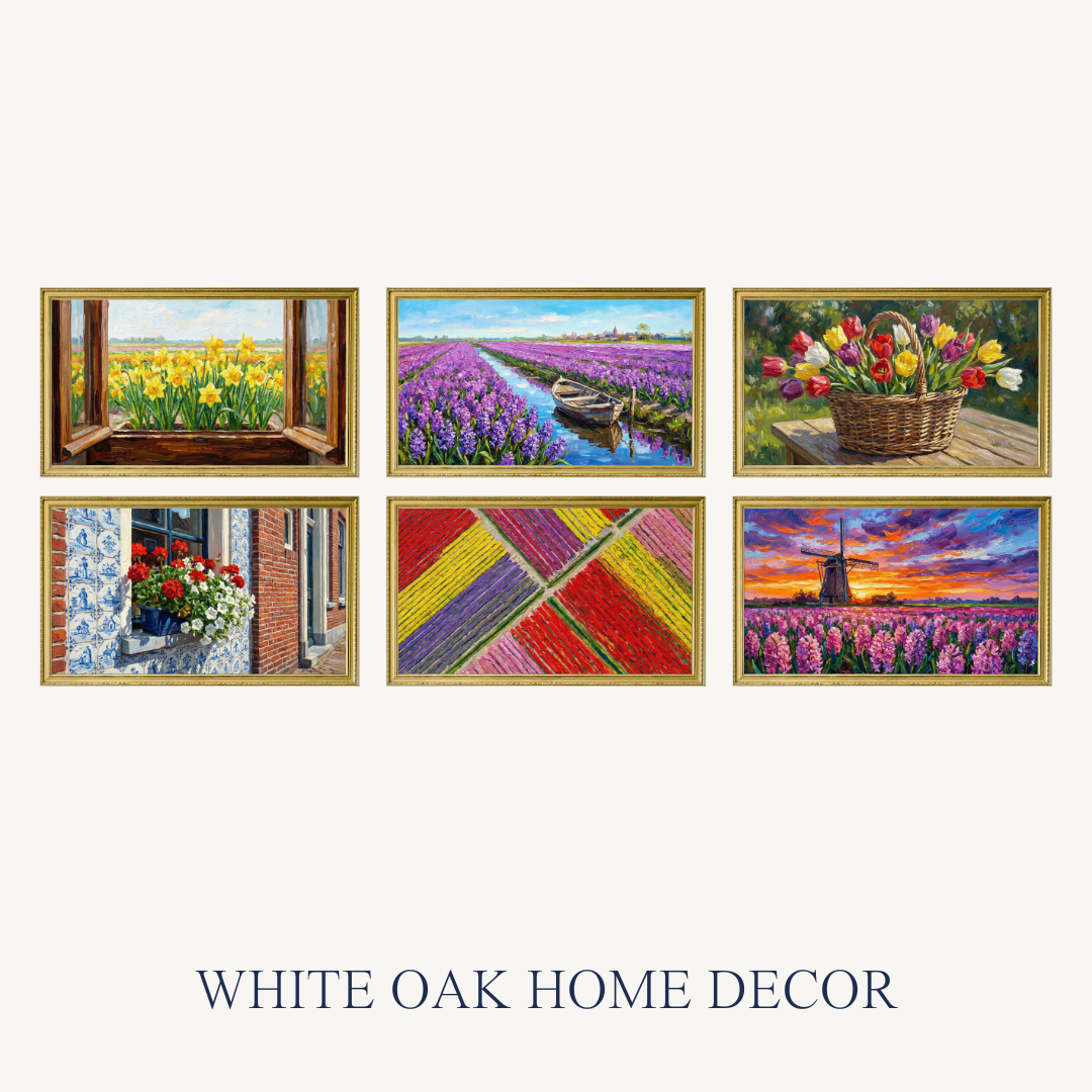 Dutch Spring | Impasto Oil Painting 4K Digital Download | Tulip Fields, Windmills & Canals