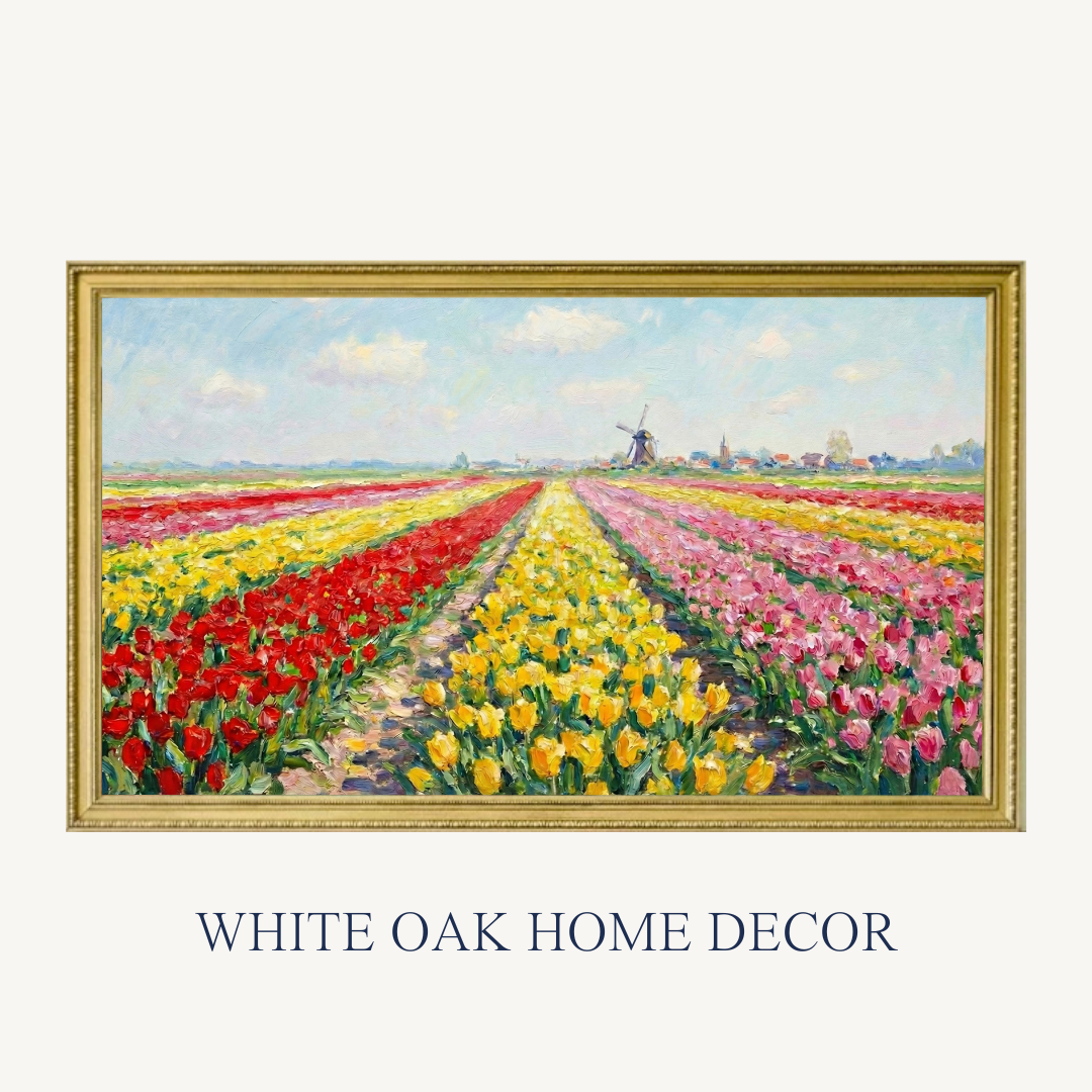 Dutch Spring | Impasto Oil Painting 4K Digital Download | Tulip Fields, Windmills & Canals